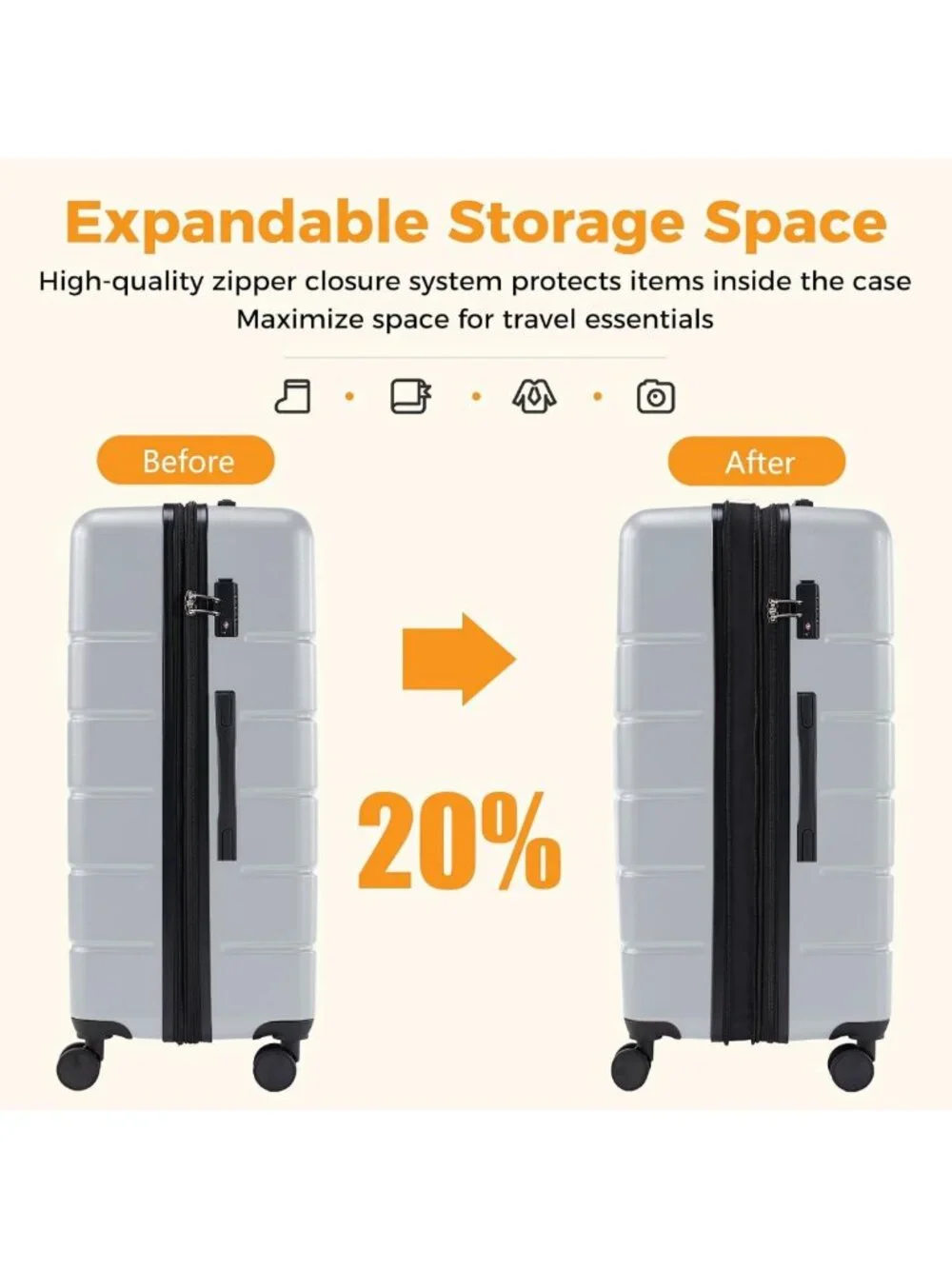 Expandable 24-Inch Checked Luggage with Spinner Wheels - Travel Suitcase